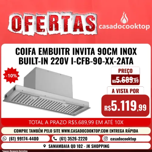 COIFA EMBUITR INVITA 90CM INOX BUILT-IN 220V (0.57A x 0.96L x 0.37P) I-CFB-90-XX-2ATA