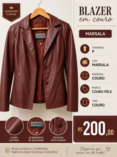 Blazer feminino em couro legítimo