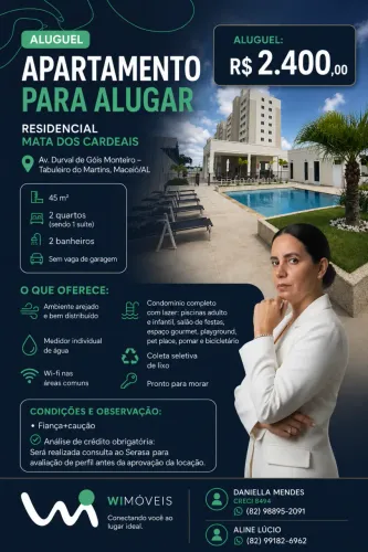 Apartamento para locação no MATA DOS CARDEAIS, TABULEIRO DO MARTINS, Maceió, AL