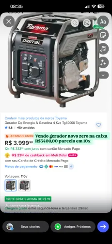 Gerador de energia a gasolina 4kva Toyama