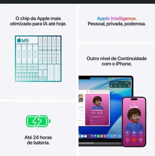  Notebook MacBook Apple Pro de 14" M5 Memória Unificada de 24GB e SSD de 1TB