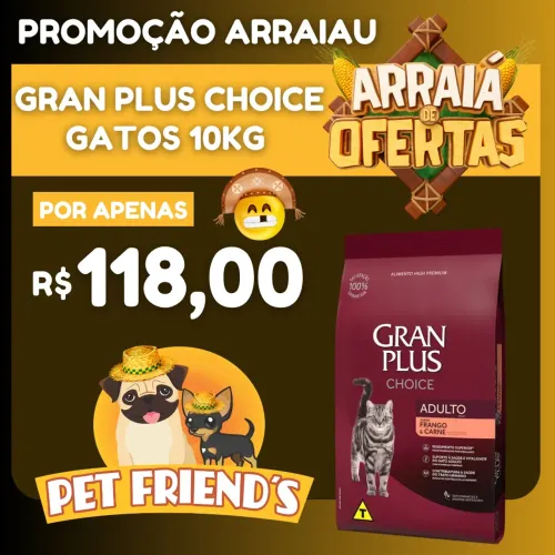 Ração Gran Plus Choice Gatos 10kg R$118,00 