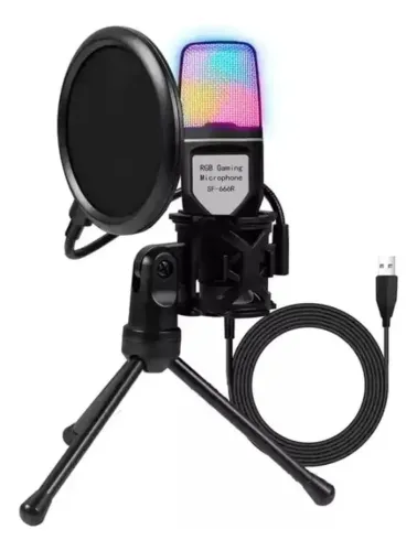 Microfone Usb Condensador Yanmai Sf666r Rgb Gaming Streaming