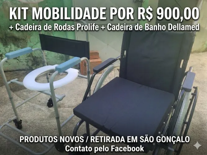 ? Kit Mobilidade: Cadeira de Rodas + Cadeira de Banho (Novas / Sem Uso)