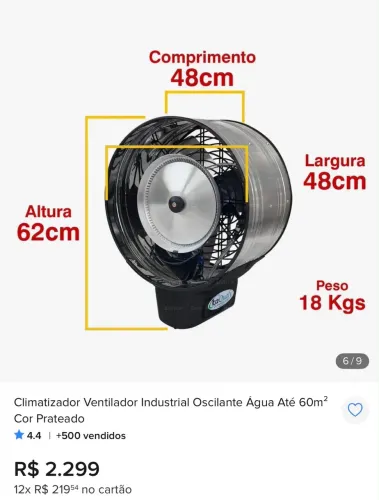 CLIMATIZADOR VENTILADOR INDUSTRIAL OSCILANTE ÁGUA