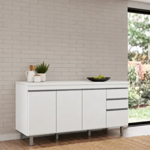 Balcão de Cozinha 1,60m - 3 Portas + 3 Gavetas - SEM TAMPO - Balcão Pia p/ Cozi - Branco
