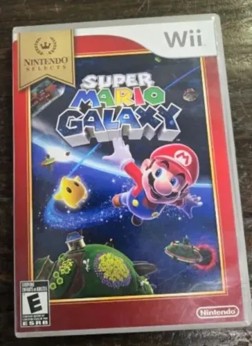 jogo Super Mario Galaxy para o console Nintendo Wii, pertencente à linha Nintendo