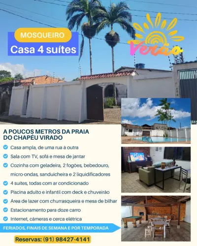 Casa 4 suítes em Mosqueiro, a poucos metros da praia do Chapéu Virado