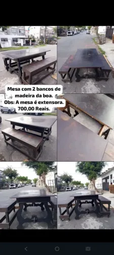 Mesa extensora com 2 bancos tudo de madeira. 700 Reais