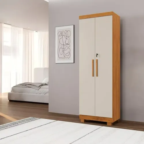 Armário Multiuso 2 Portas com Chave 100% MDF/Cinamomo/Off White