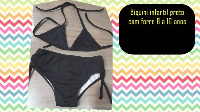 Biquini infantil preto com forro 8 a 10 anos