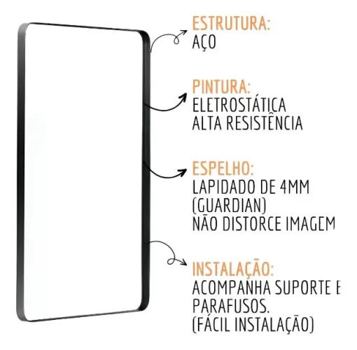 Espelho Retangular c/ Moldura Metal 