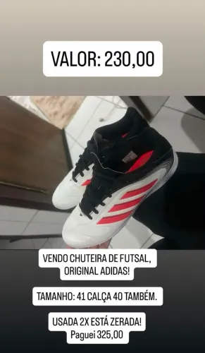 Vendo chuteira usada 2 vezes original Adidas 41 calça 40 tbm paguei 380 entrego por 230