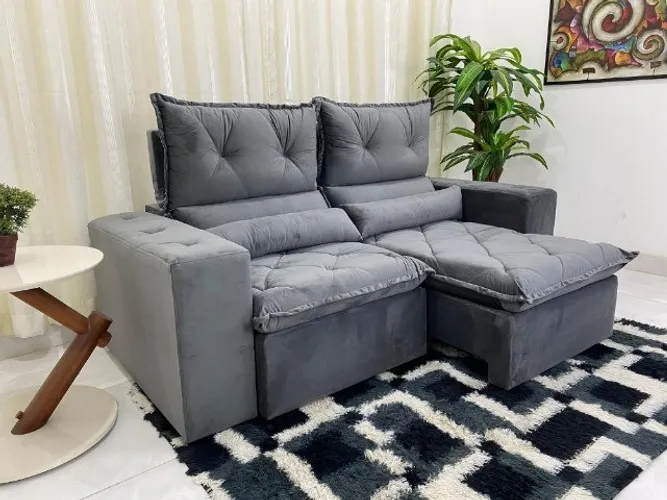 Sofá Retrátil Reclinável Mônaco 2.00m Cinza Até 12x - Frete Grátis