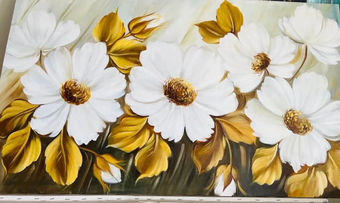 Quadros pintado à mão 70x120 floral branco para cabeceira de cama