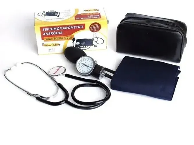 Kit Esfigmomanômetro Azul + Estetoscópio Premium Simples para estudante - Novo Lacrado