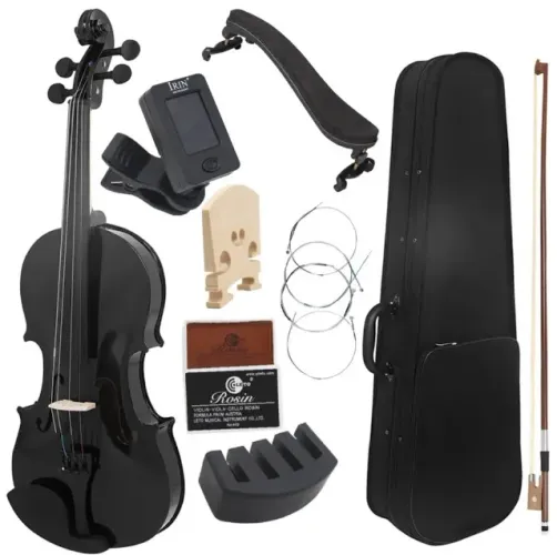 Violino preto 4/4 tampo maciço spruce luthieria prosperar completo todos acessorios semi-