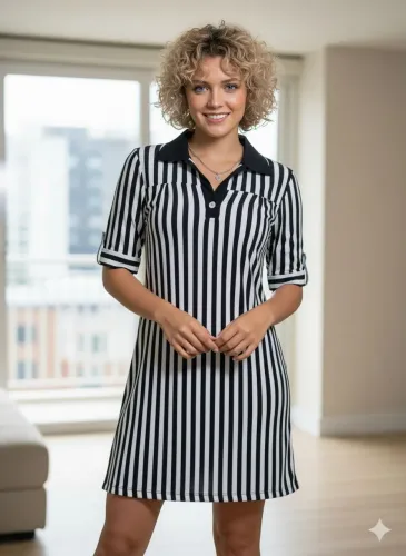 Vestido chemise listrado em crepe. <br>?Tam M<br>?45,00