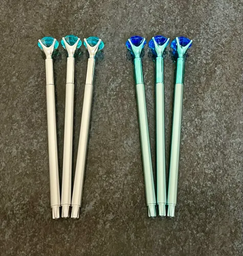 Caneta Diamante Luxo - Azul ou Prateada | Elegante | Nova