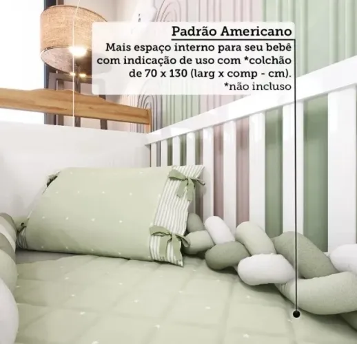 Berço Mini Cama 3 em 1 Americano 100% Mdf Cocada Branco Brilho/Amêndoa