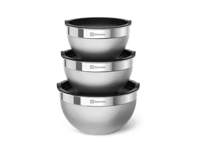 Conjunto Bowls Tigelas Inox Com Tampa Plástica Electrolux 03pcs.  