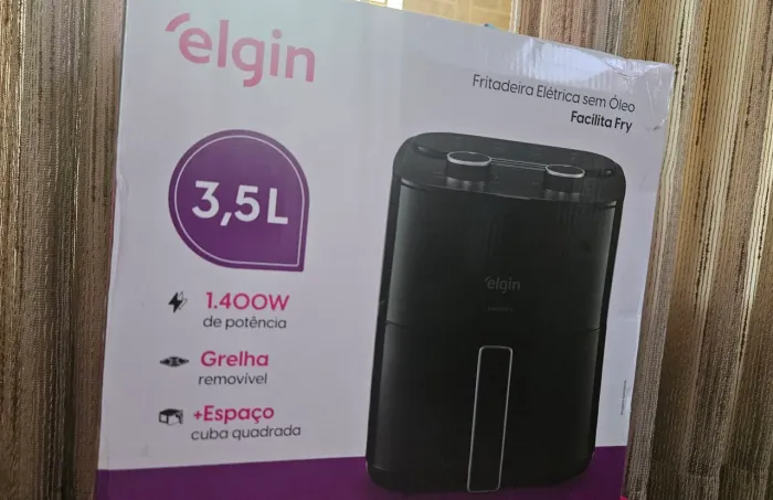 Air fryer lançamento Elgin 3,5L (Lacrada, 127v, forma quadrada melhor aproveitamento)