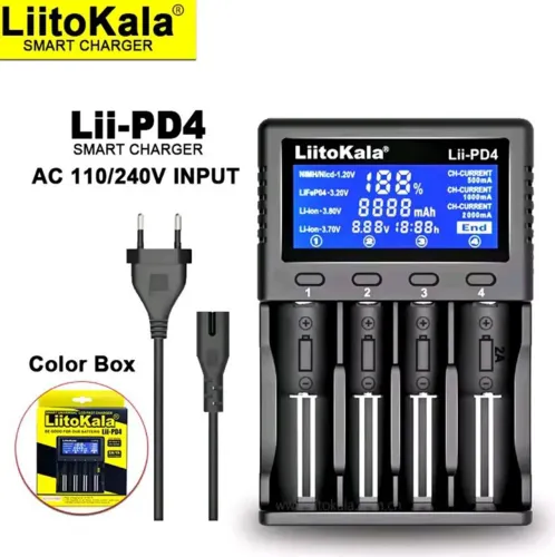 Carregador De Bateria Inteligente Lii-PD4 Liitokala 4 Slots - 18650