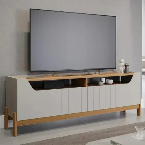 Rack Bancada P/ Tv até 70'' 4 Portas 2 Nichos Moema Permobili Off White/nature Off White/n