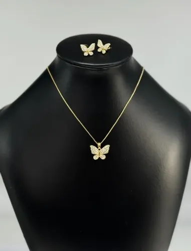 Conjunto Colar e Brinco Borboleta - Revestida em ouro (Semijoia)