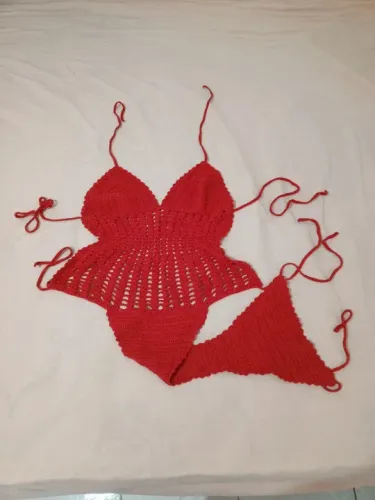 Maiô/body de crochê vermelho - Novo!
