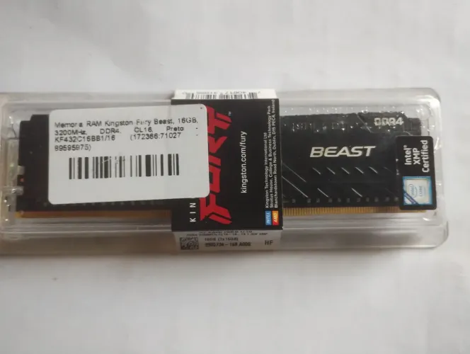 Memória RAM Kingston Fury beast, 16 GB, 3200MHz, DDR4, CL16, Preto.