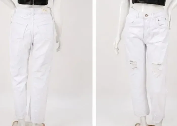 Calça branca pantacourt jeans destroyed