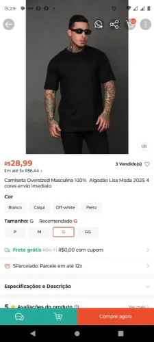 Camisa oversized tamanho M forma grande