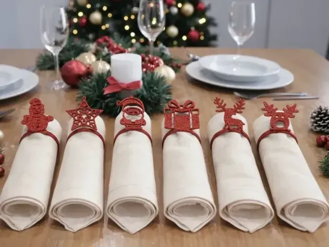 Conjunto de Anéis de Guardanapo de Natal - Decoração Festiva de Mesa