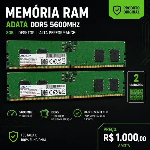 Memória ram ddr5 16gb (2x8GB) 5600 Mhz