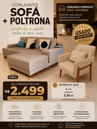 Sofá de 2,40m mais poltrona 