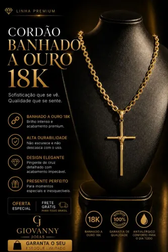 Cordão masculino / Cadeado & Pingente Cruz Trançada