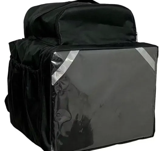Mochila Bag COM ISOPOR LAMINADO PRETA , Pizza Motoboy Delivery 45 litros Completa