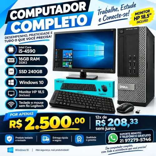 Dell optplex 7020 i5 4590, 16gb ram, SSD 240 com monitor HP 18,5 teclado e mouse logitech