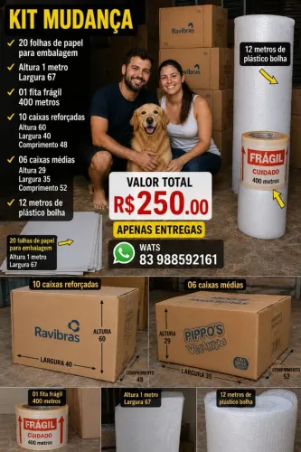 Caixas de papelão Kit Mudança 10 cxs reforçadas grandes +06 cxs média +fita + plástico bol