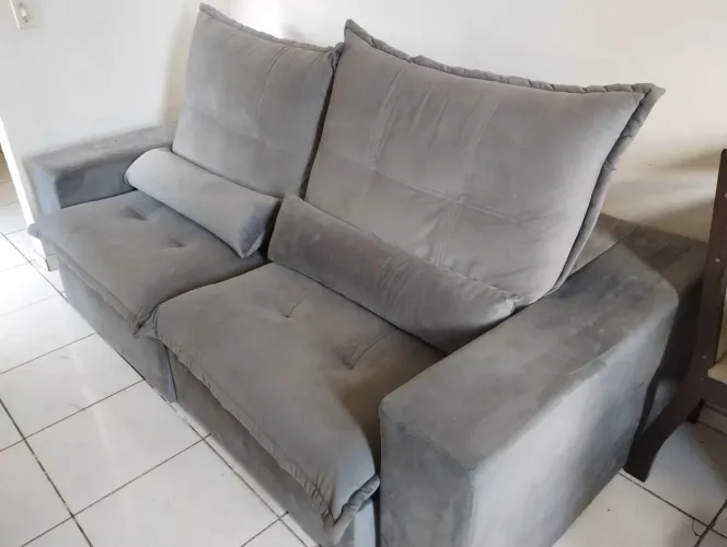 Sofá-cama retrátil, tecido Suede, 6 inclinações