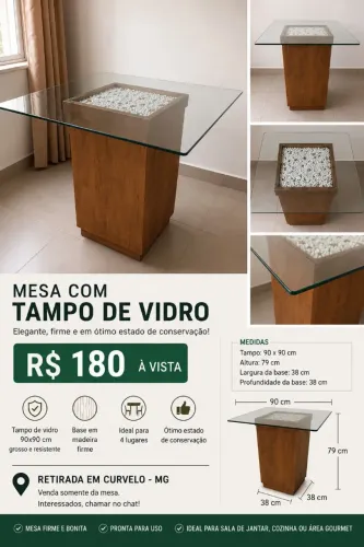 Mesa tampo de vidro