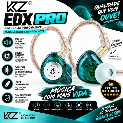 Fone Kz Edx Pro verde Sem Microfone