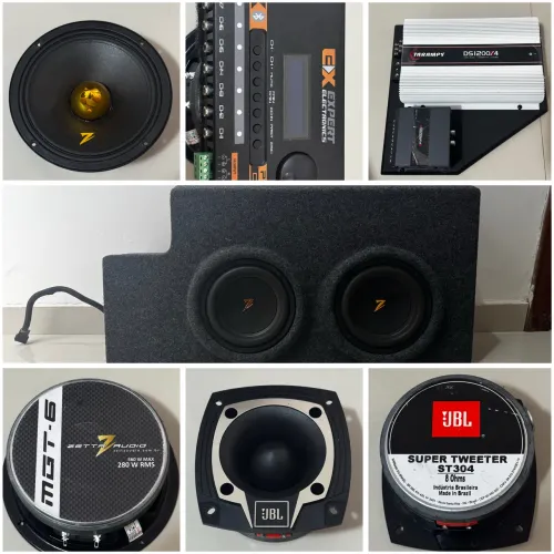 Som automotivo completo (Zetta, Taramps, JBL)
