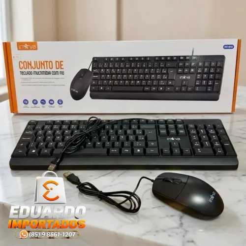 Kit Teclado e Mouse com fio USB 1,2m a Prova d'água, Baixo Ruído e Silencioso 