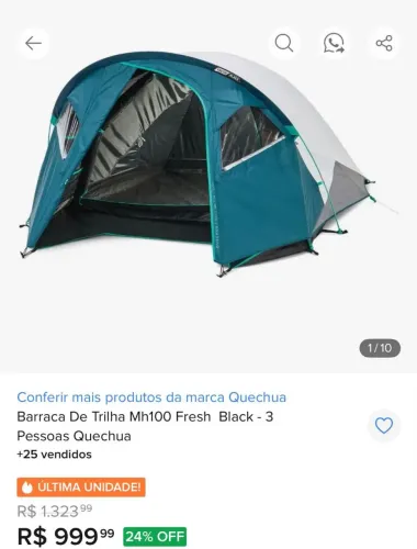 Barraca De Trilha Mh100 Fresh  Black - 3 Pessoas Quechua