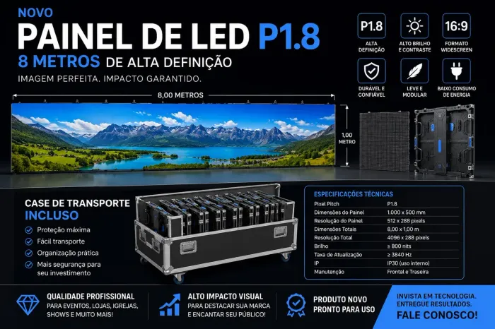 Painel em led, 8,5 metros disponível para venda.