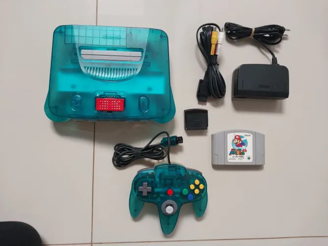 Nintebdo 64 clear blue japones + expansion pak + mario 64
