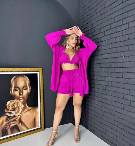 Conjunto 3 peças M KIMONO top short