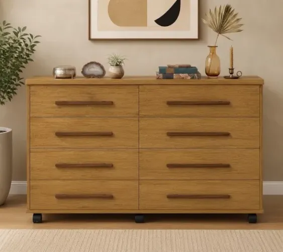 Cômoda com 8 gavetas rodizios inclusos EM ESTOQUE